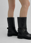 Hudnang buckle leather middle boots