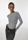 [MADE] Flesh Shirring Boat Neck Long Sleeve Tee