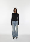[MADE] Flesh Shirring Boat Neck Long Sleeve Tee