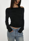 [MADE] Flesh Shirring Boat Neck Long Sleeve Tee