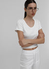 [B-BASIC] Standard U-Ausschnitt Crop Kurzarm T-Shirt (2SIZE)