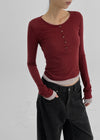 COCHEONG Color Block Layered Henley Neck Long Sleeve T-shirt Wool 30%