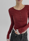 COCHEONG Color Block Layered Henley Neck Long Sleeve T-shirt Wool 30%