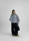 Off-shoulder slit fleece crop man-to-man