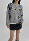 TAKER ARGYLE WOOL ROUND KNIT CARDIGAN