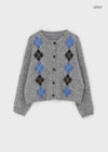 TAKER ARGYLE WOOL ROUND KNIT CARDIGAN