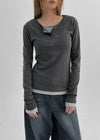 Conchana Gimo Layered Snap Long Sleeve Tee