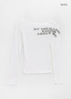 Dontop Lettering Unbal Off Shoulder Long Sleeve T-shirt