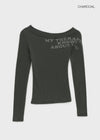 Dontop Lettering Unbal Off Shoulder Long Sleeve T-shirt