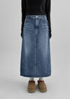 Cabot Back Banding Slit Denim Long Skirt