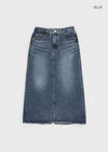 Cabot Back Banding Schlitz Denim Lange Rock