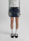 Dakeng Pocket Washed Denim Mini Skirt Pants