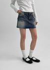 Dakeng Pocket Washed Denim Mini Skirt Pants