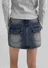 Dakeng Pocket Washed Denim Mini Skirt Pants