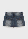 Dakeng Pocket Washed Denim Mini Skirt Pants