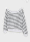 Lumbo Stripe Unbalanced Off-Shoulder Long Sleeve T-Shirt