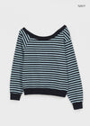 Lumbo Stripe Unbalanced Off-Shoulder Long Sleeve T-Shirt