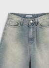 Schultergewaschene weite Denim-Hose