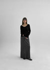 Remon Stripe Slit Banding Long Skirt