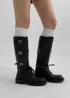 Karting Buckle Lace-up Long Boots (Cowhide)