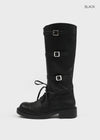 Karting Buckle Lace-up Long Boots (Cowhide)