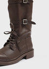 Karting Buckle Lace-up Long Boots (Cowhide)