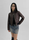 Sotok High-neck Crop Leather Jacket