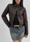 Sotok High-neck Crop Leather Jacket