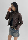 Sotok High-neck Crop Leather Jacket