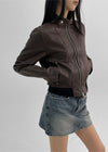 Sotok High-neck Crop Leather Jacket