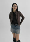 Sotok High-neck Crop Leather Jacket