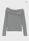 [MADE] Tammy Stripe Off Shoulder Long Sleeve Tee