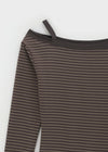 Benico Stripe Off Shoulder Long Sleeve T-shirt