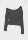 Squat Stripe Unbalance Shoulder Long Sleeve T-shirt