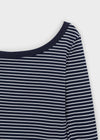 Squat Stripe Unbalance Shoulder Long Sleeve T-shirt