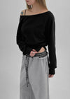 Ronca Off Shoulder Slit Crop Man to Man