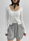 Katan Ribbed Slit Crop Cardigan