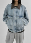 (UNISEX) Mintt Color Combination Collar Denim Jacket