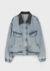 (UNISEX) Mintt Color Combination Collar Denim Jacket