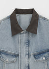 (UNISEX) Mintt Color Combination Collar Denim Jacket