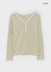 Elovie Button Color Combination Long Sleeve T-shirt