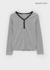 Elovie Button Color Combination Long Sleeve T-shirt