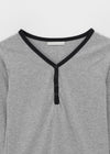 Elovie Button Color Combination Long Sleeve T-shirt