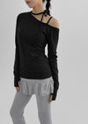 Cheedin Dot Strap One Shoulder Long Sleeve T-shirt