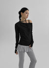 Cheedin Dot Strap One Shoulder Long Sleeve T-shirt