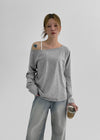 Tenfalling Basic Off Shoulder Long Sleeve T-shirt