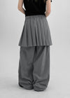 Kepom Nylon Back Banding Pleats Skirt Pants
