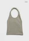 Lyles Semi-Crop Ribbed Halter Sleeveless