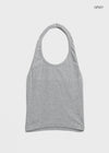 Lyles Semi-Crop Ribbed Halter Sleeveless