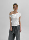 Pigrem Asymmetric Button T-Shirt